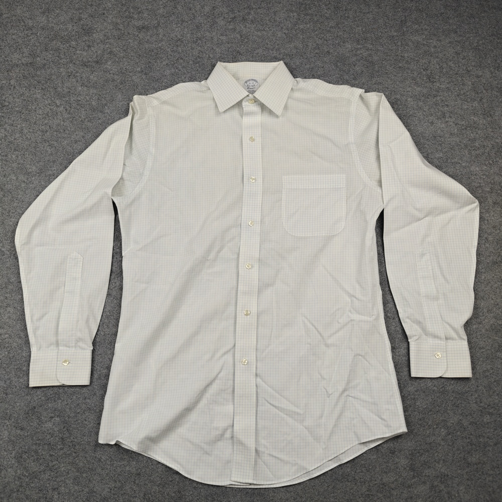 Brooks Brothers Dress Shirt Mens 15 White Check Classic Fit Non-Iron Cotton